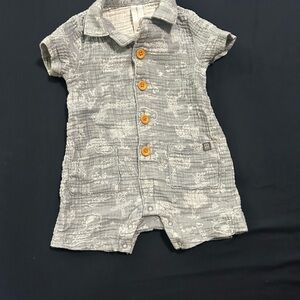 Linen Gray Button-Up Baby Romper